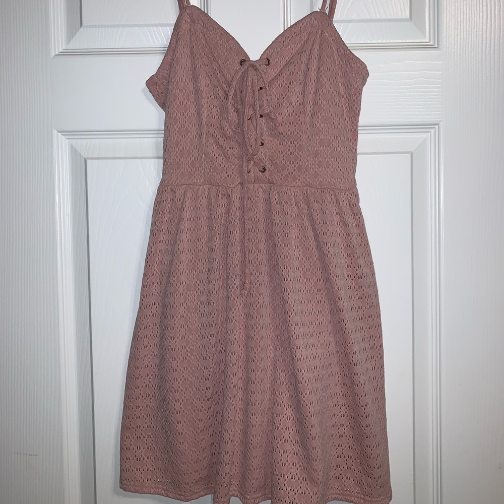 Eyelet rose dress with laced up front